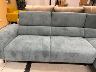 Sofá Chaiselongue Tela Azul/Beige