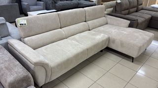 Sofá Chaiselongue Tela Azul/Beige