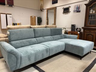 Sofá Chaiselongue Tela Azul/Beige