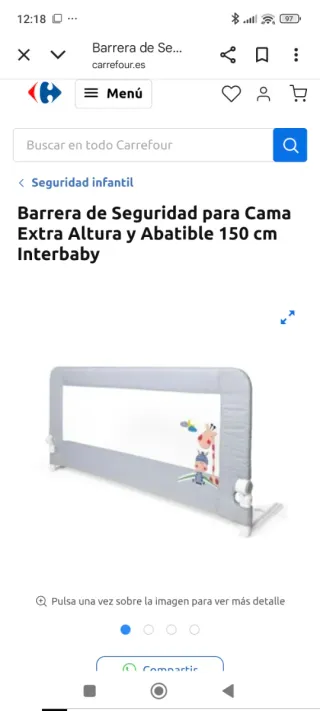 Barrera de seguridad para cama infantil