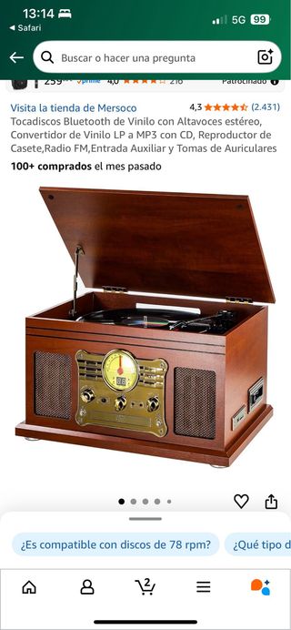 Tocadiscos Bluetooth Mersoco Marrón