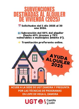 Ven a UGT a solicitar la ayuda al 50% alquiler
