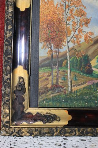 Antiguo paisaje enmarcado. Pintura al Óleo