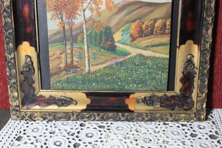 Antiguo paisaje enmarcado. Pintura al Óleo