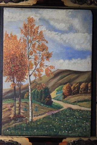 Antiguo paisaje enmarcado. Pintura al Óleo