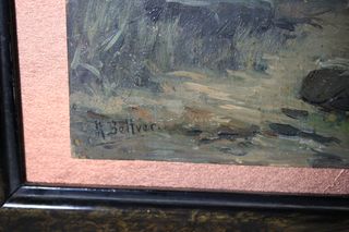 Antiguo paisaje enmarcado. Pintura al Óleo