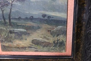 Antiguo paisaje enmarcado. Pintura al Óleo