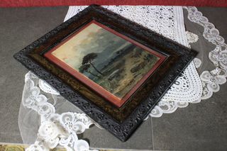 Antiguo paisaje enmarcado. Pintura al Óleo