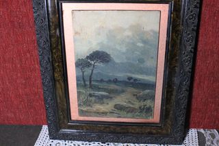 Antiguo paisaje enmarcado. Pintura al Óleo