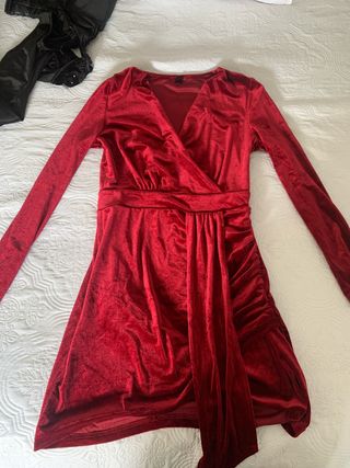 Vestido Terciopelo Rojo Manga Larga