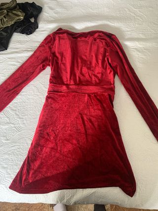 Vestido Terciopelo Rojo Manga Larga