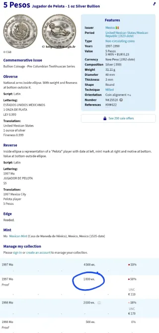 Moneda mexico 5 pesos  prueba de plata rara