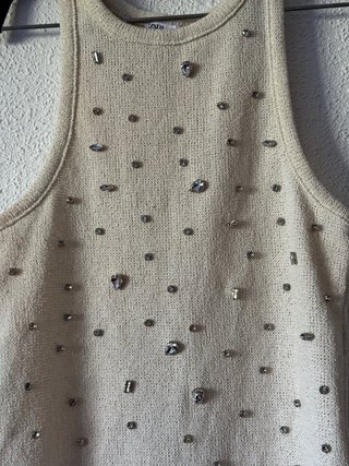 Top Zara Brillante Beige/Dorado