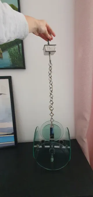 Lampadario Art Decò Metallo Cromato Vetro Anni '20