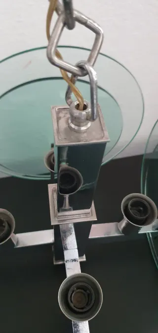 Lampadario Art Decò Metallo Cromato Vetro Anni '20