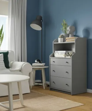 Cómoda 3 cajones y balda gris