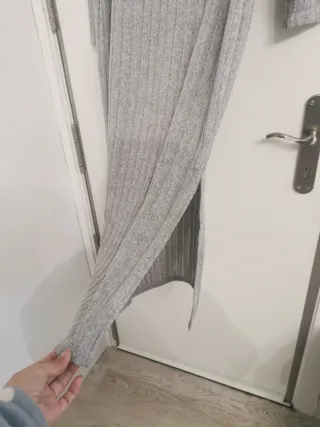 Vestido largo gris de canalé