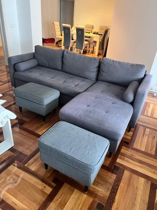 Sofá Cama ChaiseGris Maisons Du Monde + 2 Otomanos