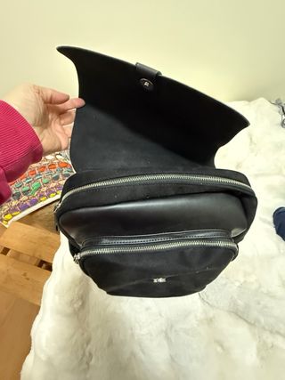 Mochila Negra Piel y Lona Unisex