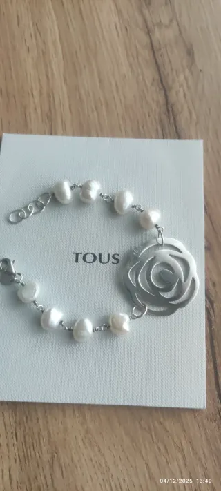 Pulsera Tous Plata Perlas Flor Rosa