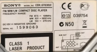 Radio Coche Sony CDX-GT630UI MP3 WMA AAC