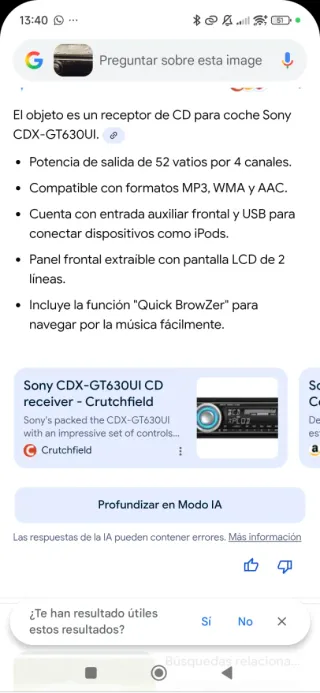 Radio Coche Sony CDX-GT630UI MP3 WMA AAC