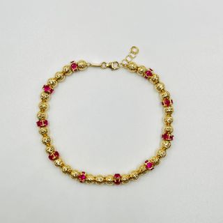 PULSERA BOLAS DIAMANTADAS Y PIEDRAS ROJAS.