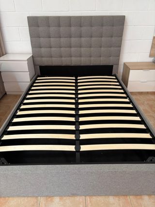 Cama Matrimonial con Canapé Tela Gris de 135cm