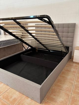 Cama Matrimonial con Canapé Tela Gris de 135cm