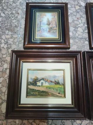 Set di 4 quadri miniatura ad olio