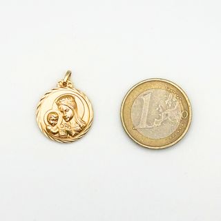 Colgante Medalla Oro 18K, Virgen y Cristo, 2.22gr