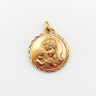 Colgante Medalla Oro 18K, Virgen y Cristo, 2.22gr