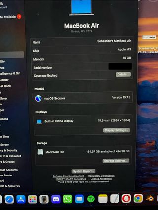 MacBook Air M3 16GB 256GB 15,3-inch Batería 97%