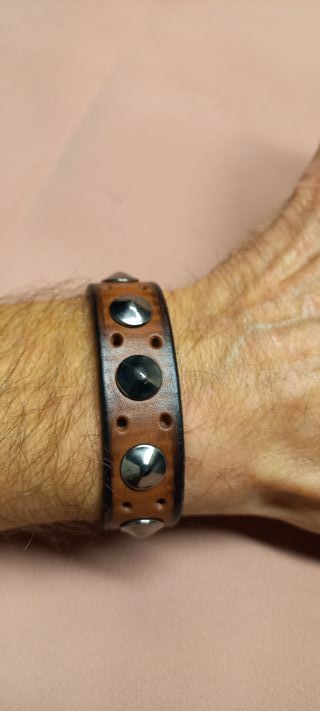 Braccialetto unisex in vero cuoio col. marron