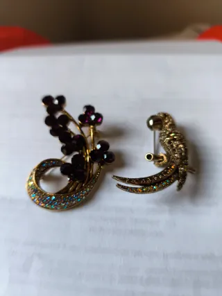 Set de 2 broches de loro y flor.