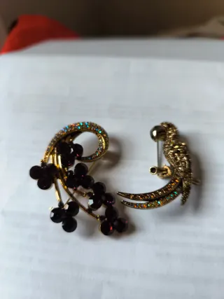 Set de 2 broches de loro y flor.