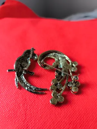 Set de 2 broches de loro y flor.