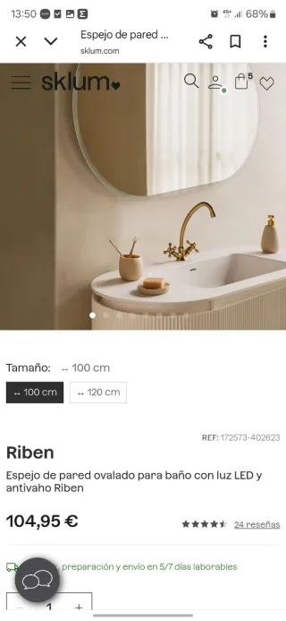 Espejo Baño Sklum Riben