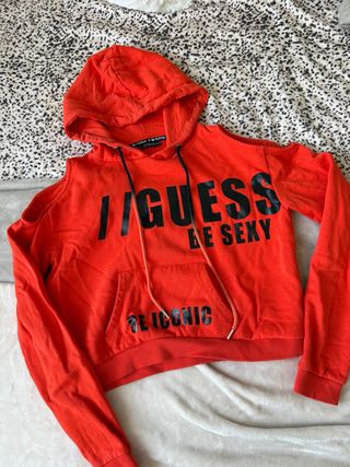 Sudadera Guess Naranja Corta con Capucha