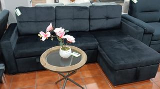 Sofá Chaise Longue Cama Negro 215cm
