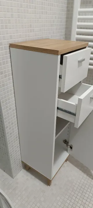 Armario baño blanco y madera