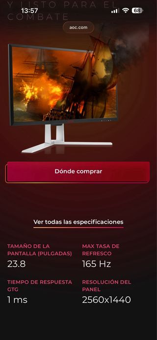 Monitor AOC AG241QG 1440P 2K 165hz