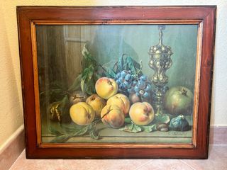 Cuadro bodegón frutas vintage con copa