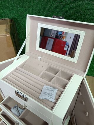 SONGMICS Caja Joyero de 6 Niveles, Navidad, Caja para Joyas con 5 Cajones, Gran Espacio, Interior con Espejo, Cerradura, Almacenaje de Joyas, Regalo para Seres Queridos, para Relojes, Blanco JBC152W01