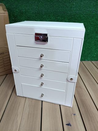 SONGMICS Caja Joyero de 6 Niveles, Navidad, Caja para Joyas con 5 Cajones, Gran Espacio, Interior con Espejo, Cerradura, Almacenaje de Joyas, Regalo para Seres Queridos, para Relojes, Blanco JBC152W01