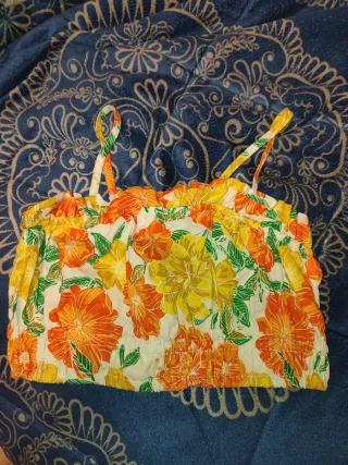 Top floral cropped alças finas 8 anos