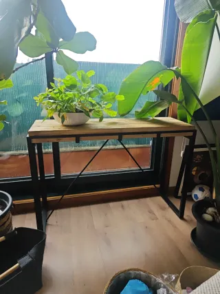 Consola entrada imitación madera y metal 120'5x40