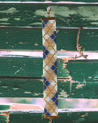 Pulsera Miyuki artesanal Azul y Plateado