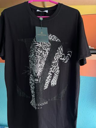 Camiseta L Negra Flamingo y tigre Lentejuelas.