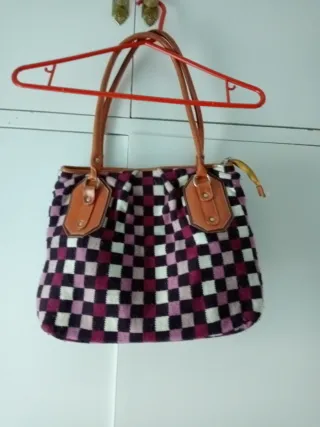 Bolso Ubrique Piel y Lana Cuadros Multicolor